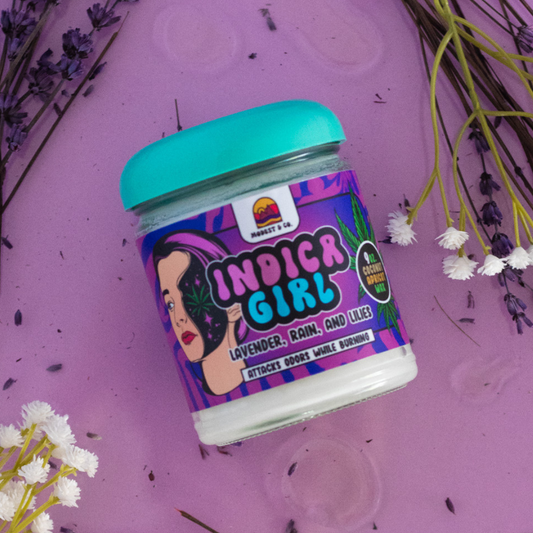 Indica Girl from Modest&Co. is our beautiful Lavender, rain, and lilies - Odor Neutralizing Candle. With musky undertones & floral top notes, this Odor Killing Candle will become a fast favorite - all while eliminating airborne odors!