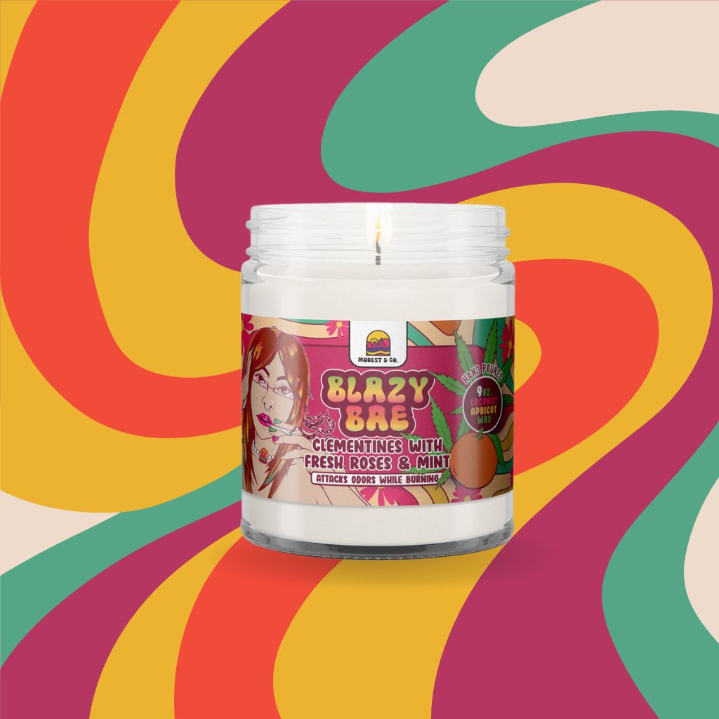 Blazy Bae is our incredibly fruity & floral odor fighting candle! Using coconut apricot wax & luxury ingredients, this candle kills odors as it burns!