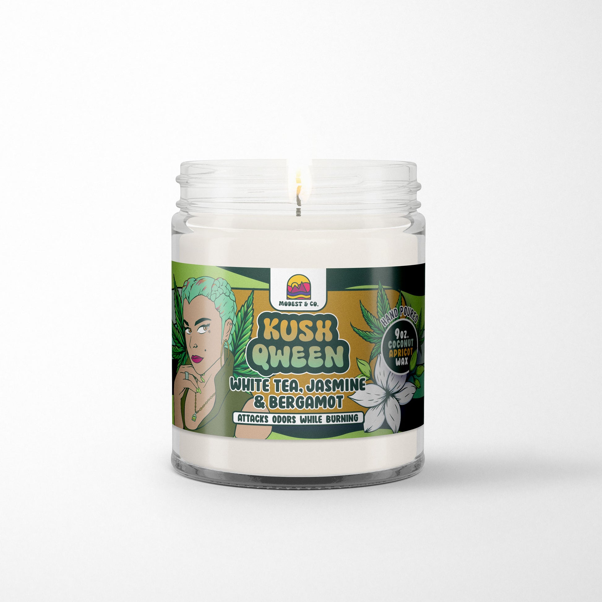 Kush Qween Odor Neutralizing Candle - Jasmine White Tea w/Bergamot